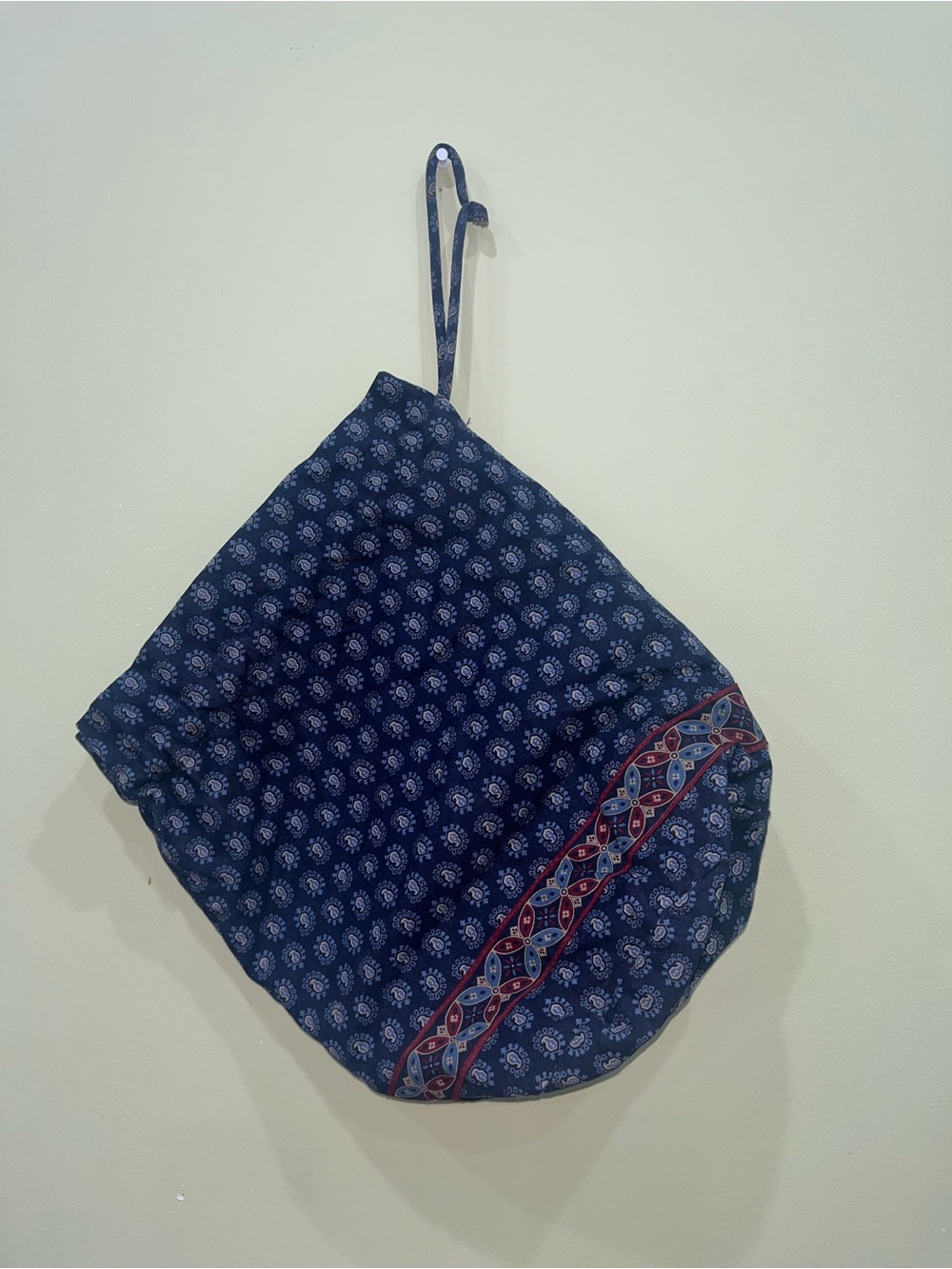 Vintage Vera Bradley CLASSIC NAVY 90s Ditty Bag Drawstring Lined Bag Navy Red